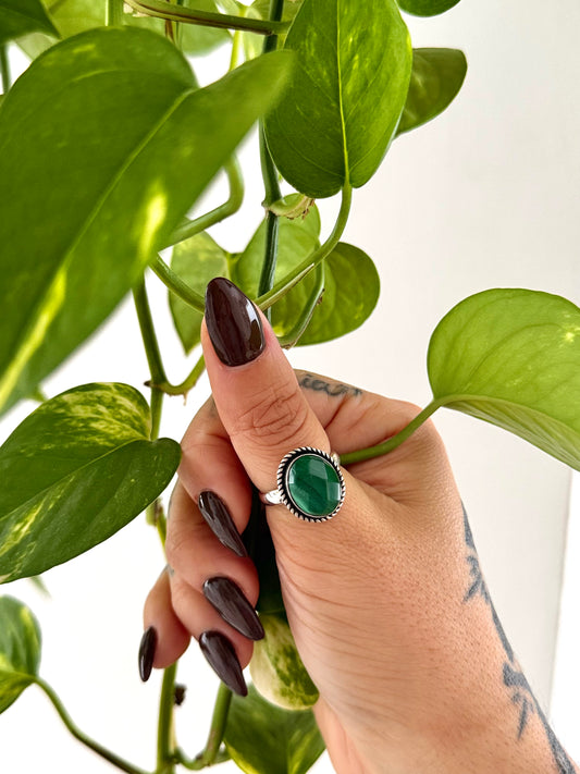 Adjustable Faceted Malachite Ring - 950 Silver