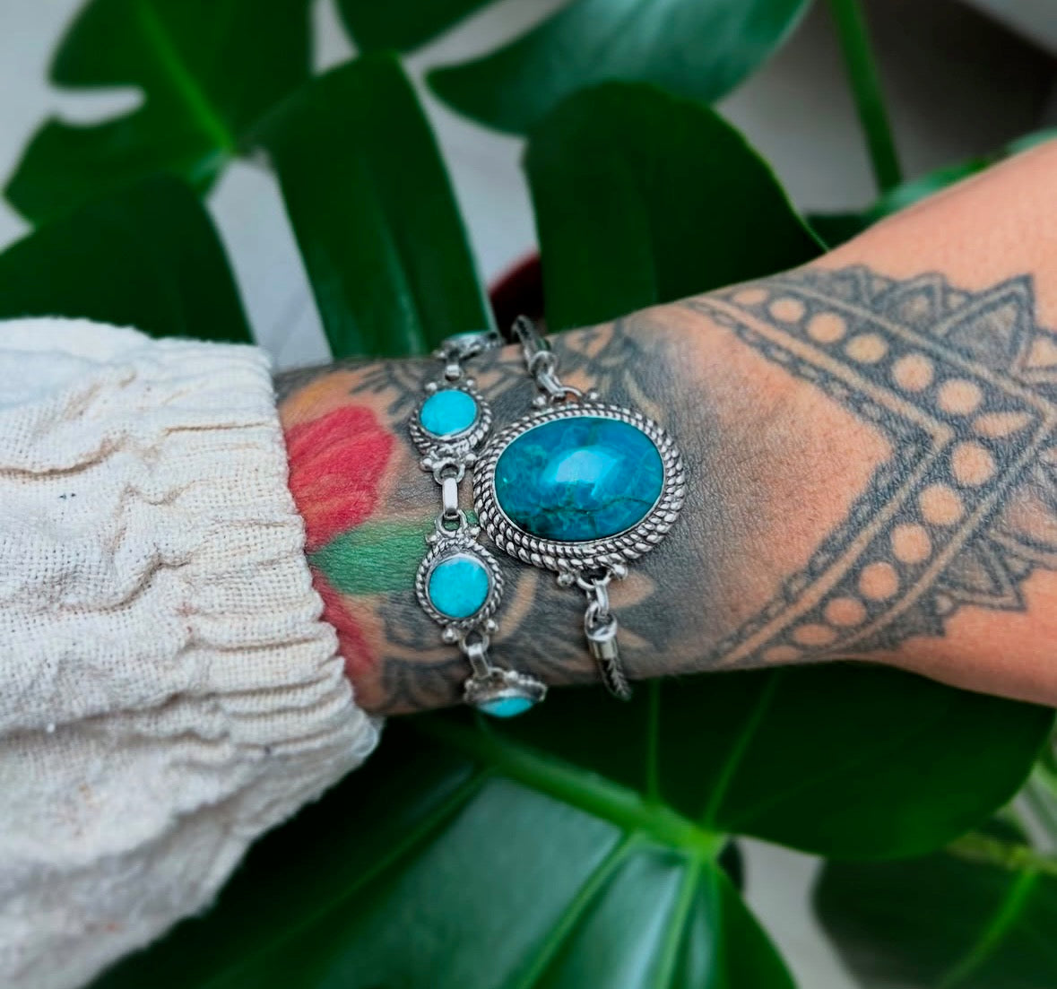 Adjustable Turquoise Bracelet - 950 Silver