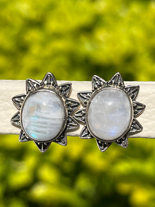 Moonstone Stud Earrings - 950 Silver