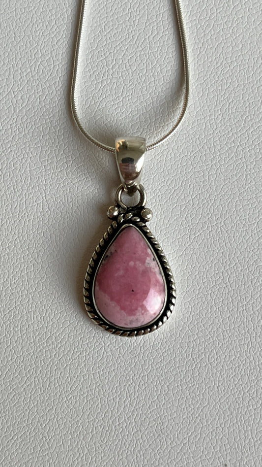 Rhodonite Teardrop Pendant - 950 Silver