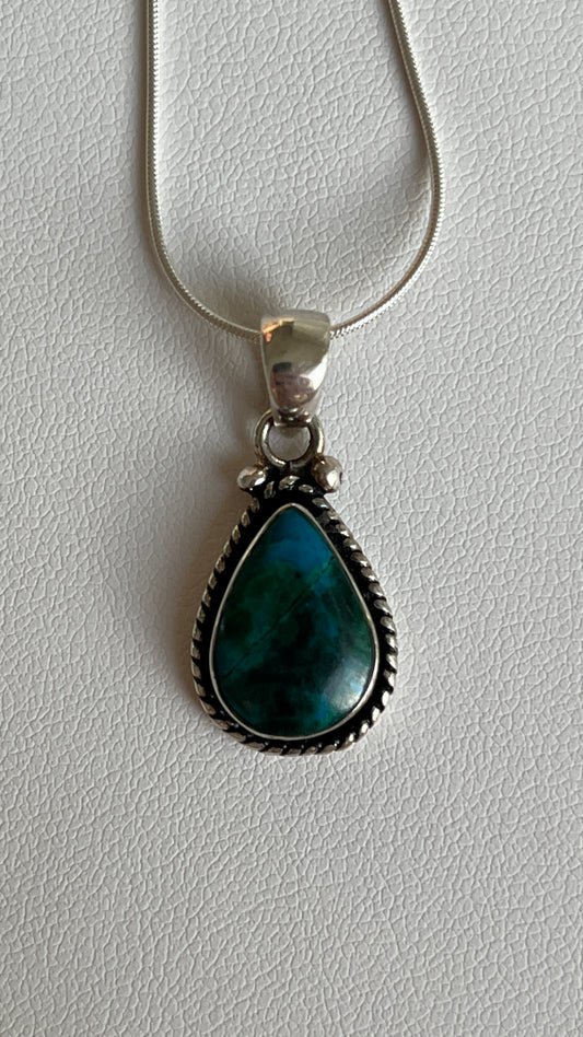 Chrysocolla Teardrop Pendant - 950 Silver