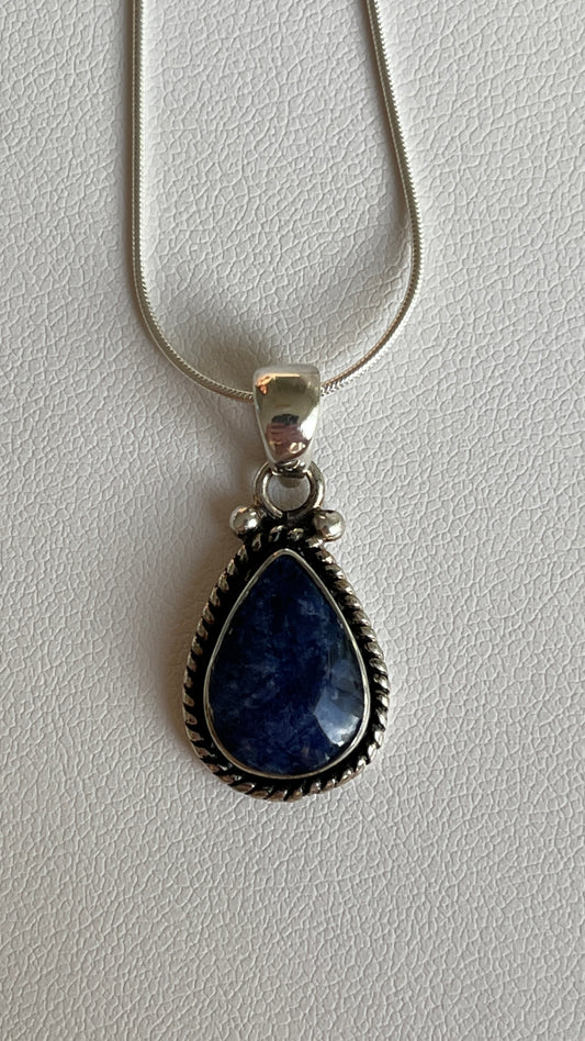 Sodalite Teardrop Pendant - 950 Silver