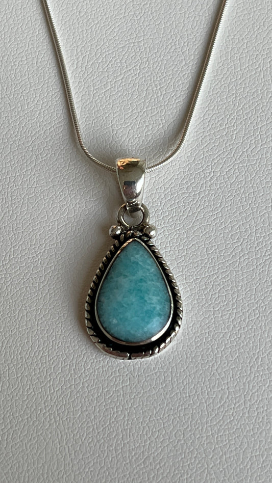 Amazonite Teardrop Pendant - 950 Silver