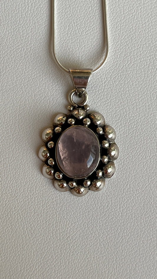 Rose Quartz Pendant - 950 Silver