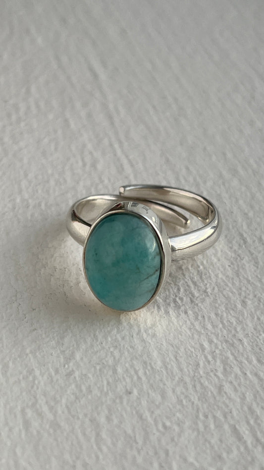 Adjustable Amazonite Ring - 950 Silver