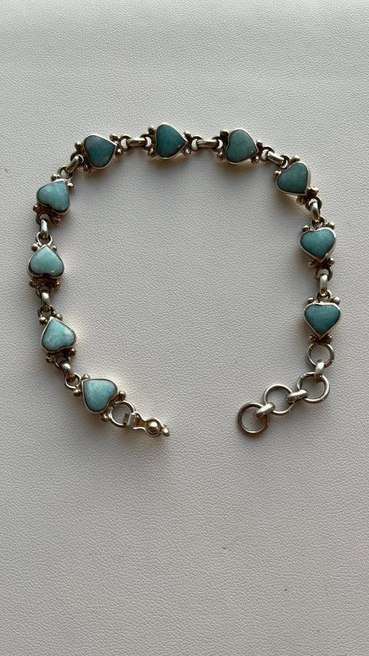 Adjustable Heart-Shaped Amazonite Bracelet - 950 Silver